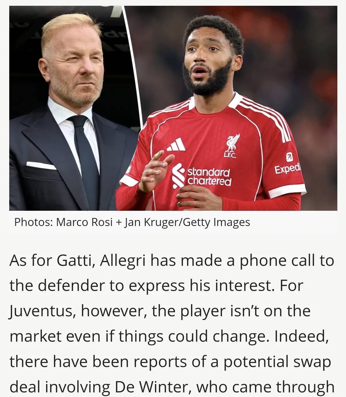 意甲媒体透露：利物浦球员戈麦斯仍是米兰首选，米兰体育总监塔雷正在试探租借的可能性